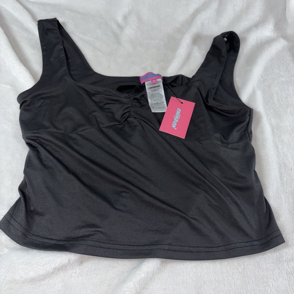 Edikted Top XL‎ Square Neck Black Strawberry Girl Streetwear Y2K Minimalist NWT